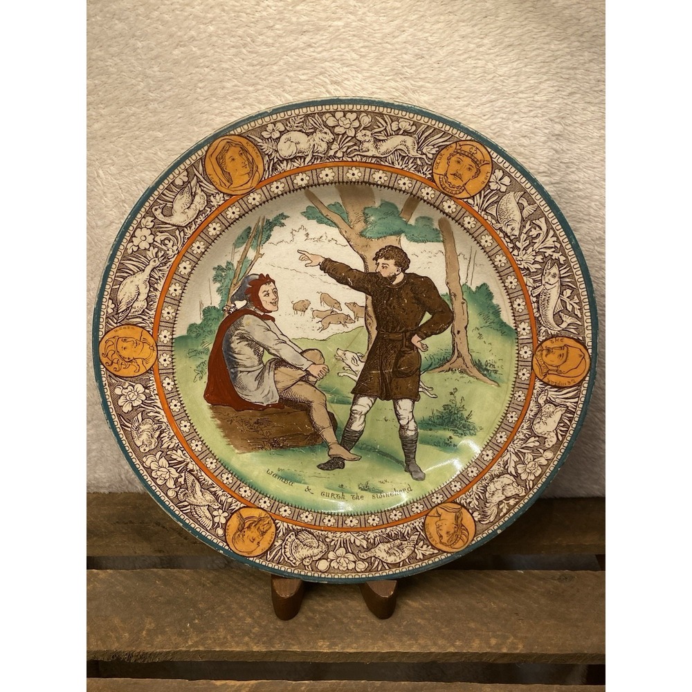 Antique Wedgwood Ivanhoe "Wambu and Gurth the Swinehead" polychrome Plate
